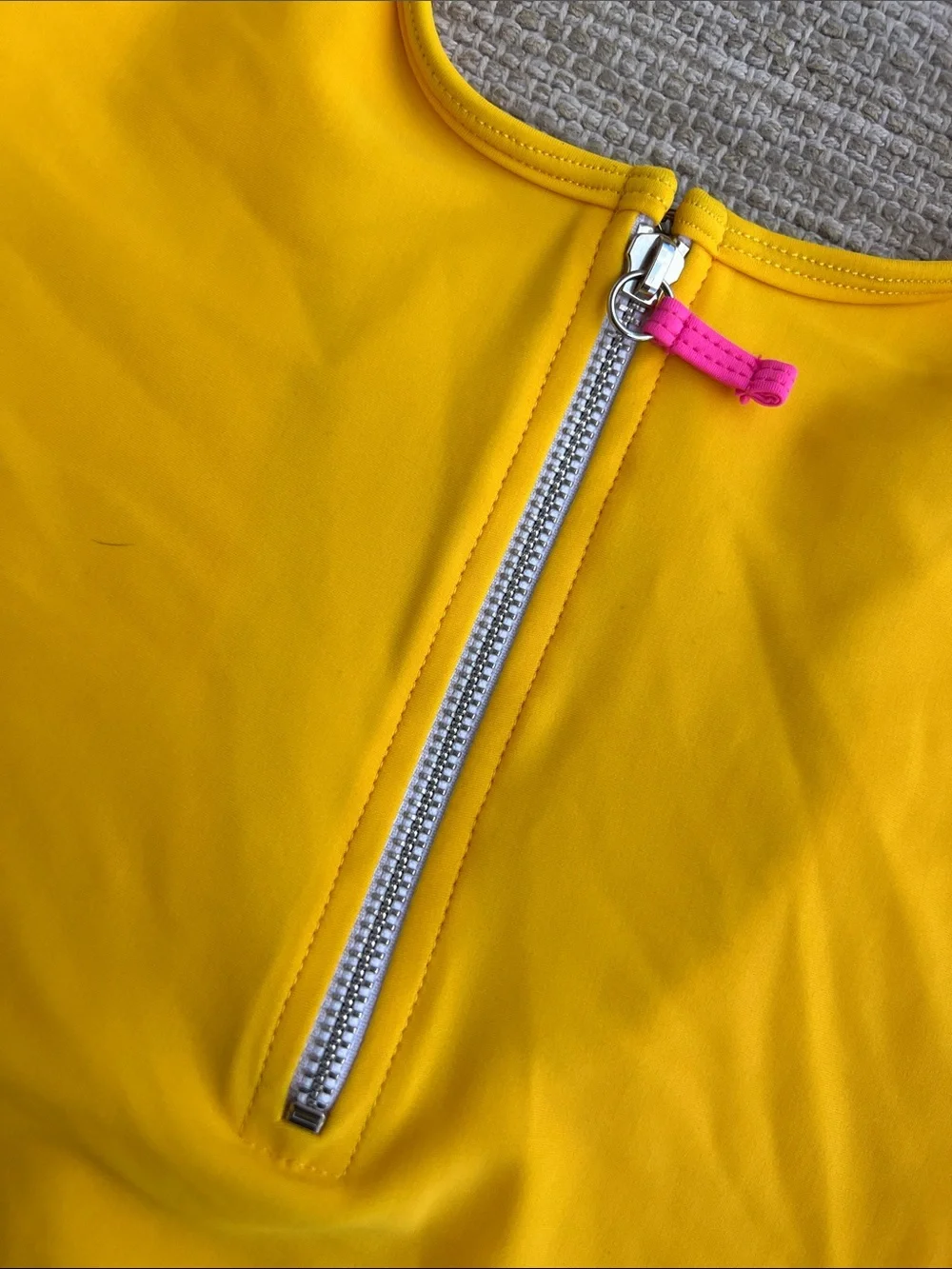 Lovers + Friends One Piece Swimsuit Sporty Color block Half Zip Yellow Pink M
